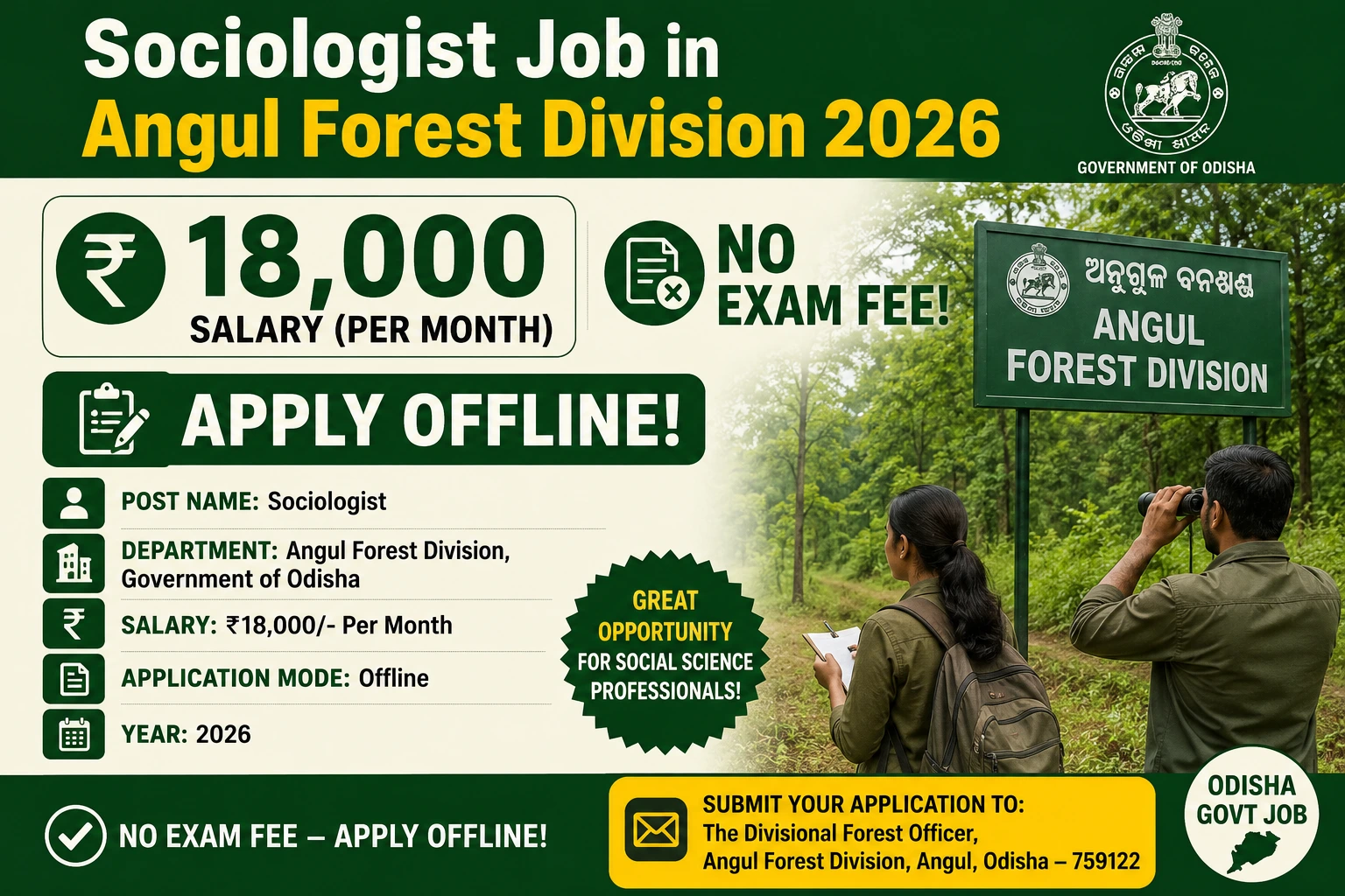 Angul Forest Division Sociologist job 2026 